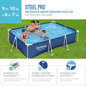 9.8 ft. x 6.6 ft. Rectangular 26 in. Metal Frame Above Ground Swimming Pool Set