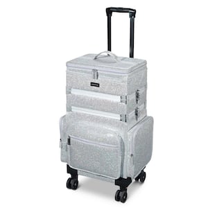 13.00 in. W x 16.94 in. D x 28.75 in. H 3-in-1 Soft Sided Rolling Makeup Case in Silver Color
