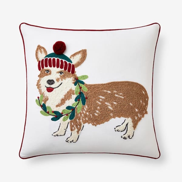 The Company Store Holiday Dog Tan Corgi 20 in. x 20 in. Throw Pillow Cover