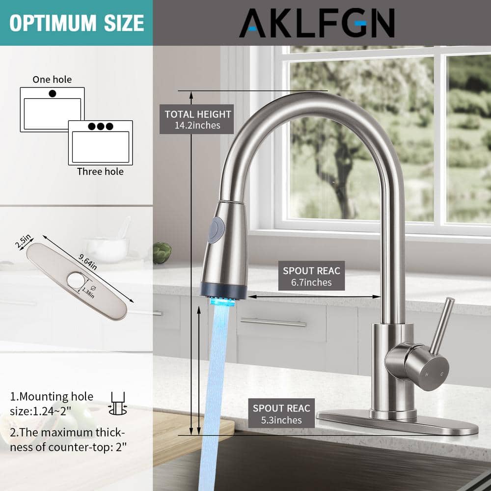 Brushed Nickel High-Arc Kitchen Faucet with LED Pull-Out Spray