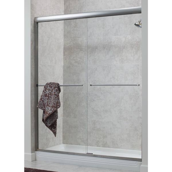 Foremost Cove 54 In 58 In X 70 In H Frameless Sliding Shower Door In Brushed Nickel With 1 4 In Rain Glass Cvss5870 Rn Bn The Home Depot