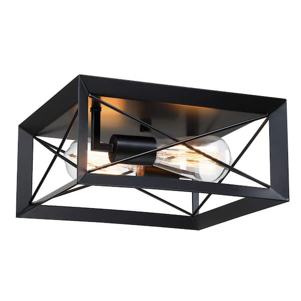 Hukoro 2-Light 12 in. Square Flush Mount Light Fixtures with Matte Black Finish