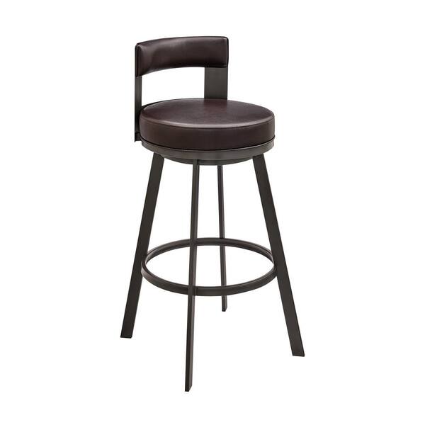 Armen Living Flynn 26 in. Brown Low Back Metal Counter Stool with Faux ...