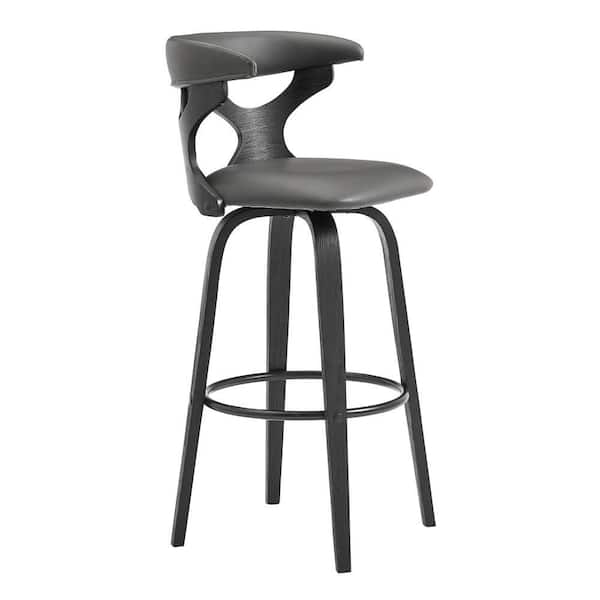 Benjara 30 in. Gray and Black Low Back Metal Frame Barstool with Faux Leather Seat
