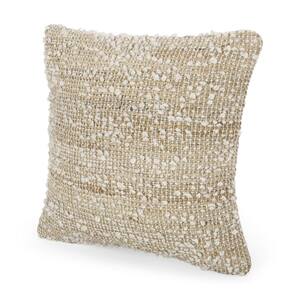 Garvey Boho Natural and White Handcrafted Fabric 18 in. x 18 in. Pillow Cover