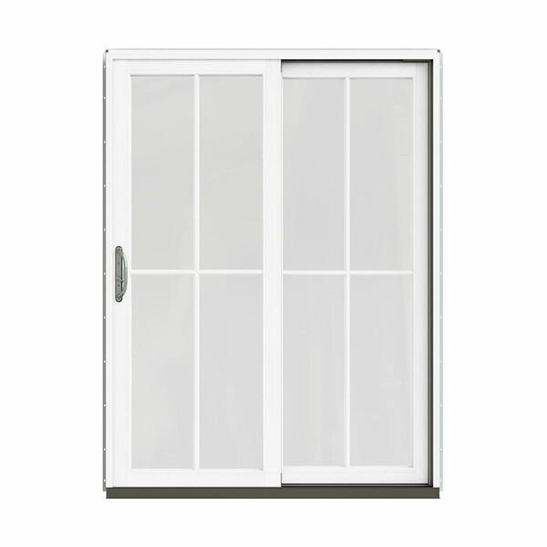 JELD-WEN 60 in. x 80 in. W-2500 Contemporary Silver Clad Wood Right-Hand 4 Lite Sliding Patio Door w/White Paint Interior