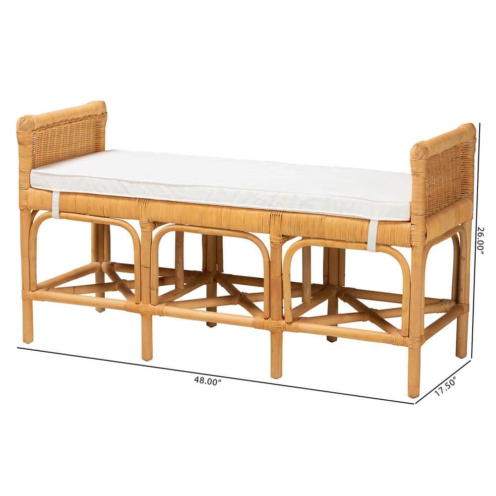 Nairi Natural Brown Rattan Bench with Storage and Cushion