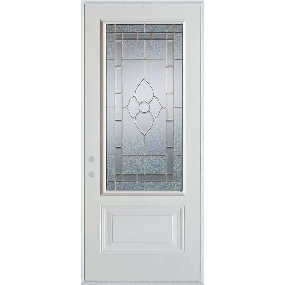 32 in. x 80 in. Traditional Brass 3/4 Lite 1-Panel Painted White Right-Hand Inswing Steel Prehung Front Door -  Stanley Doors, 1103E-Z-32-R