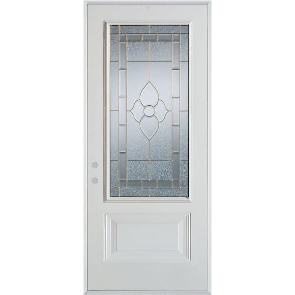 Stanley Doors 36 in. x 80 in. Traditional Brass 3/4 Lite 1-Panel Prefinished White Right-Hand Inswing Steel Prehung Front Door