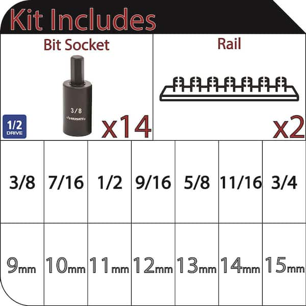 1/2 in. Drive Hex Bit SAE/MM Impact Set (14-Piece)