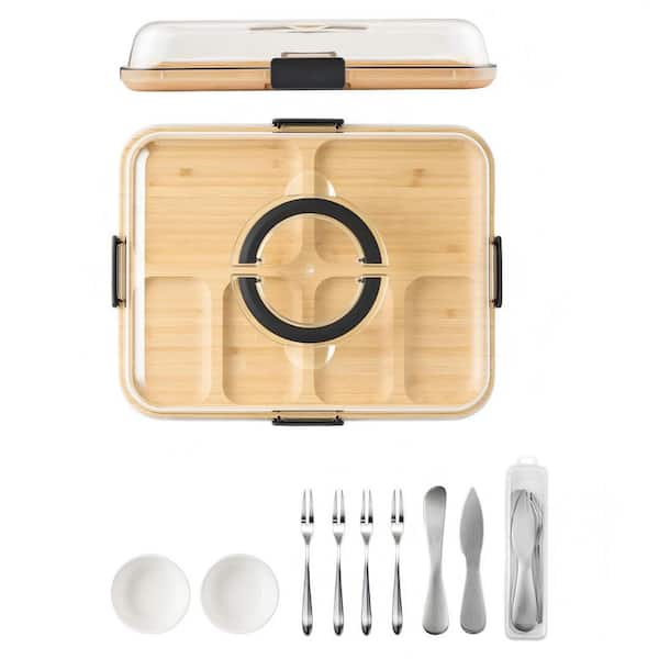 Charcuterie Board with Lid and Handle, Portable Travel Design Bamboo Cheese Board Cheese Platters with Knife Set