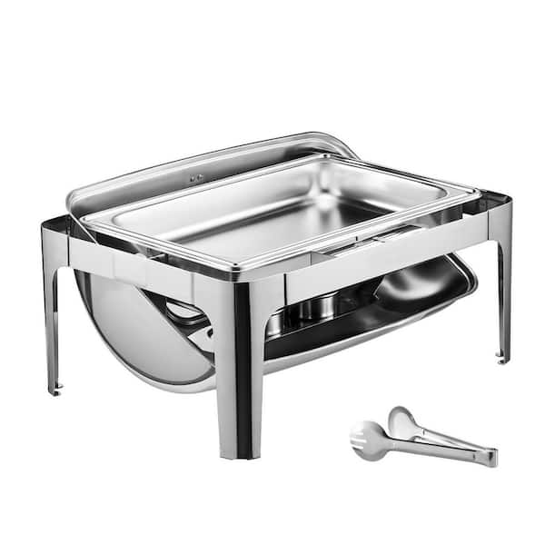 9 qt. Stainless Steel Chafer with Full Size Pan, Roll Top Chafing Dish Buffet Complete Set, Rectangle, Silver