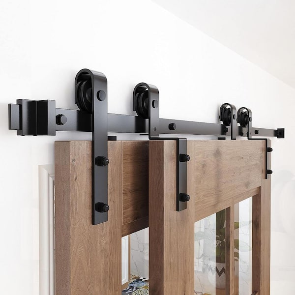 5 ft./60 in. Single Track Bypass Barn Door Hardware Double Doors Kit Heavy Duty Sliding 1 Track Antique Roller