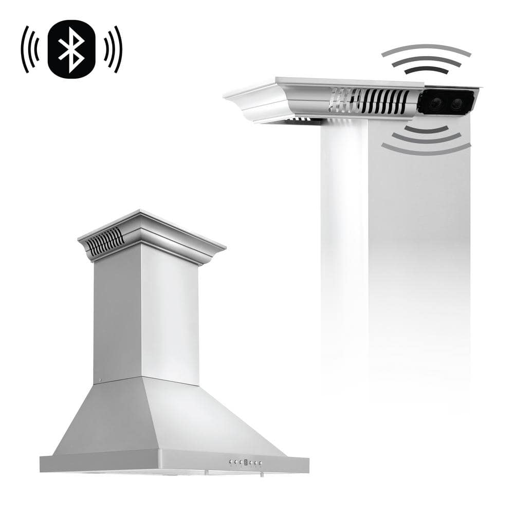 24 in. 400 CFM Ducted Vent Wall Mount Range Hood in Stainless Steel with Built-in CrownSound Bluetooth Speakers