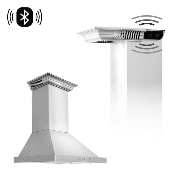 ZLINE Kitchen and Bath 24 in. 400 CFM Ducted Vent Wall Mount Range Hood in Stainless Steel with Built-in CrownSound Bluetooth Speakers
