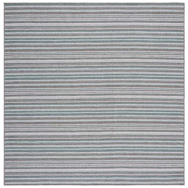 Escape Green/Brown 7 ft. x 7 ft. Machine Washable Striped Modern Square Area Rug