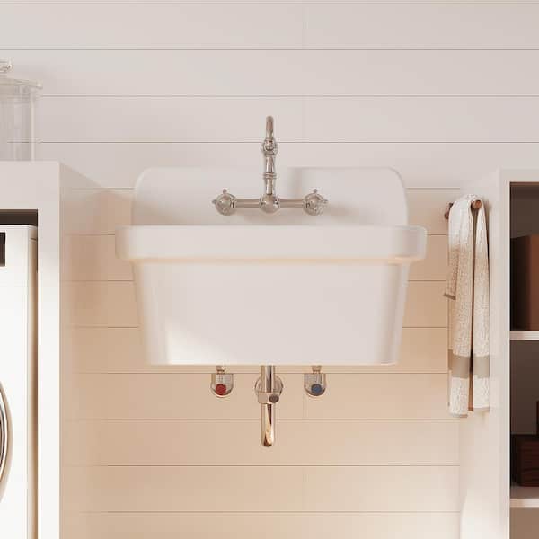 Eridanus Mason 10 Gallon 20 in. D x 24 in. W Wall Mount Laundry/Utility Sink in Crisp White with Basket Strainer
