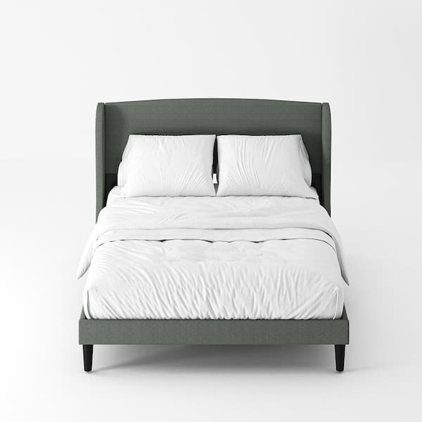 JAYDEN CREATION Eckhard Grey Upholstered Wood Frame Wingback Queen Platform Bed with Tapered Legs