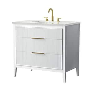 Emma 36 in. W Bath Vanity in White with Engineered Stone Top in Arabescato with White Sink