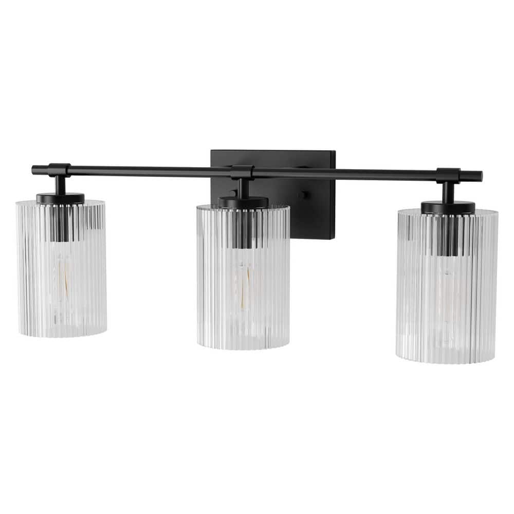 23.6 in. 3 Light Black Vanity Light with Striped Milky White Cylindrical Shade and Trumpet Sockets for Bathroom E26 Base price history on PriceWatchPro