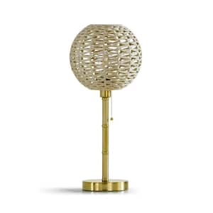 Kyoto 26 in. Brushed Brass Metal Table Lamp with Rattan Shade