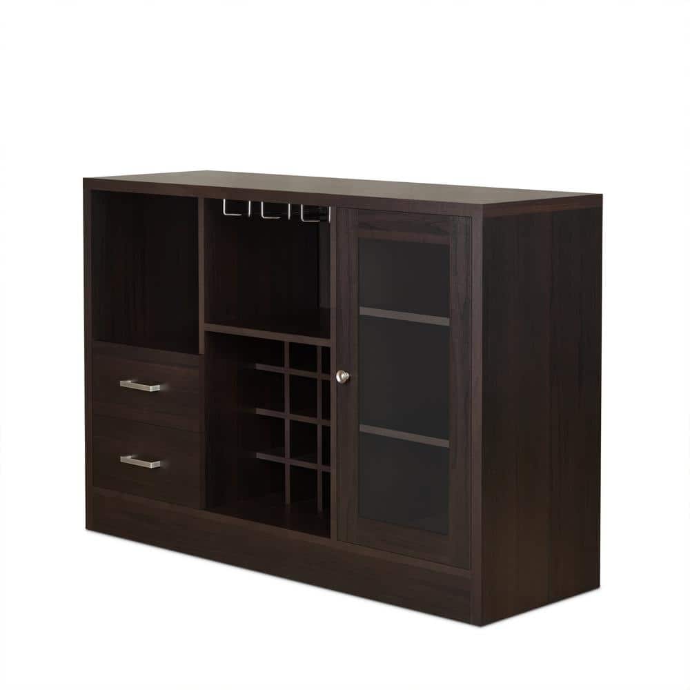 Espresso Wooden Chic Server with Wine and Glass Storage