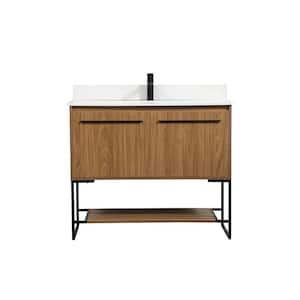 Timeless Home 40 in. W x 18 in. D x 33.5 in. H Bath Vanity in Walnut Brown with Ivory White Top