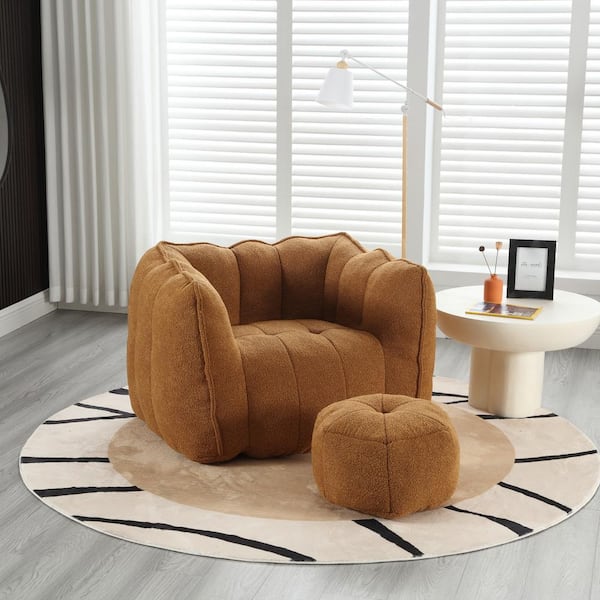 Yellow Chenille Polyester Soft Bean Bag Chair with High Resilient Foam for Living Room and Bedroom