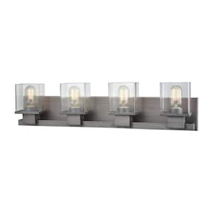 Hotelier 4-Light Weathered Zinc with Clear Glass Bath Light