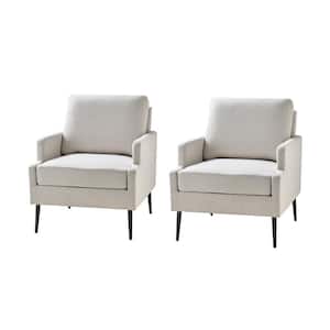 Daniel Beige Polyester Arm Chair with Chenille Thin-Notched Armrest and Tapered Metal Legs (Set of 2)