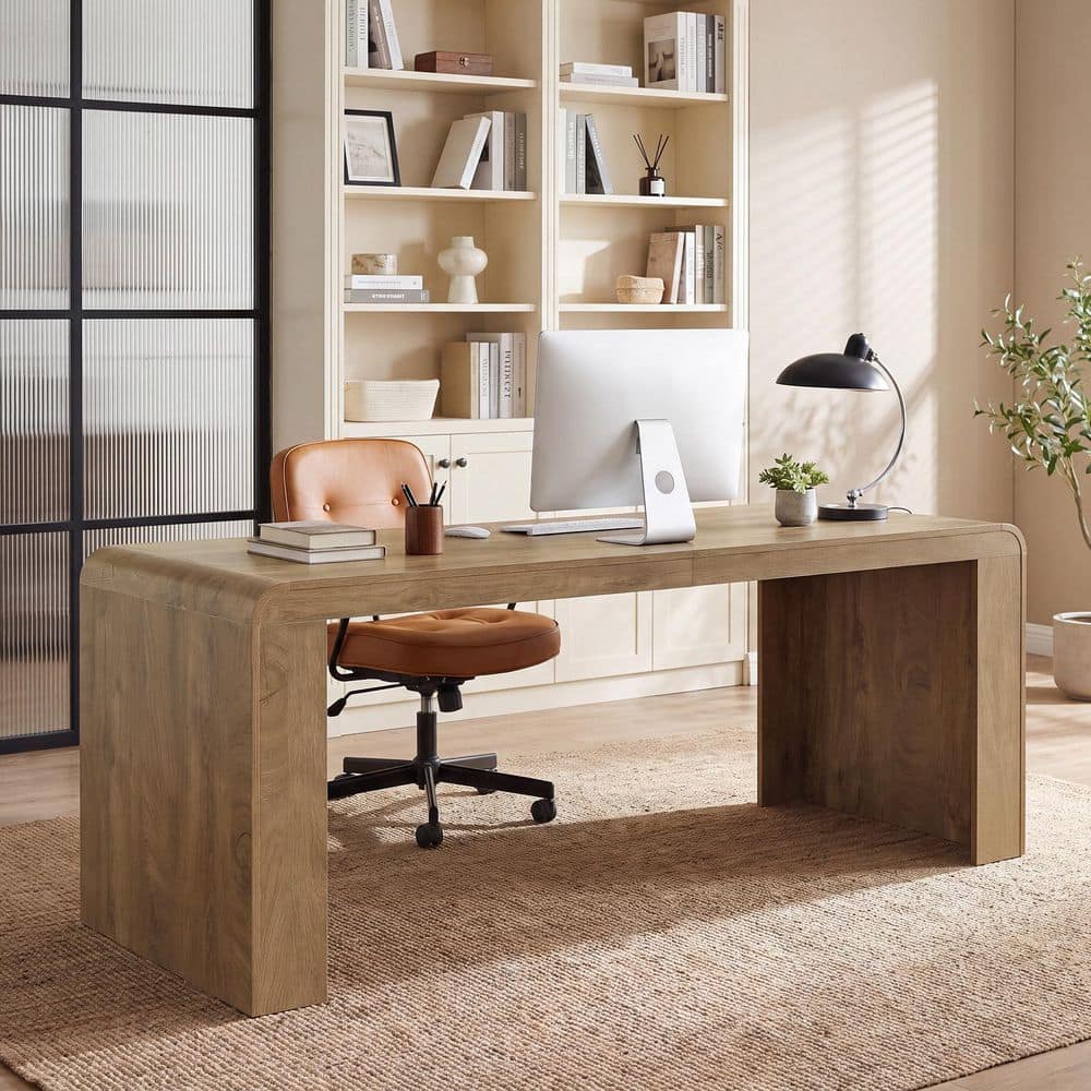 71 in. Rectangular Brown Engineered Wood Computer Desk, Simple Executive Desk for Home Office