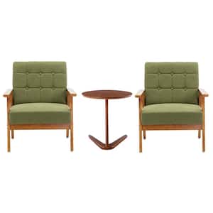 Mid-Century Retro Green Linen Upholstered Tufted Back Accent Chairs with Side Table
