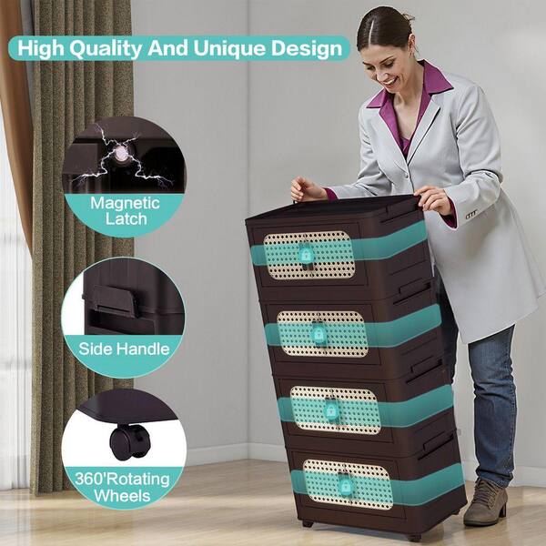 Tileon 20 in. Side Wide Folding Storage Cabinet, 4-Tiers