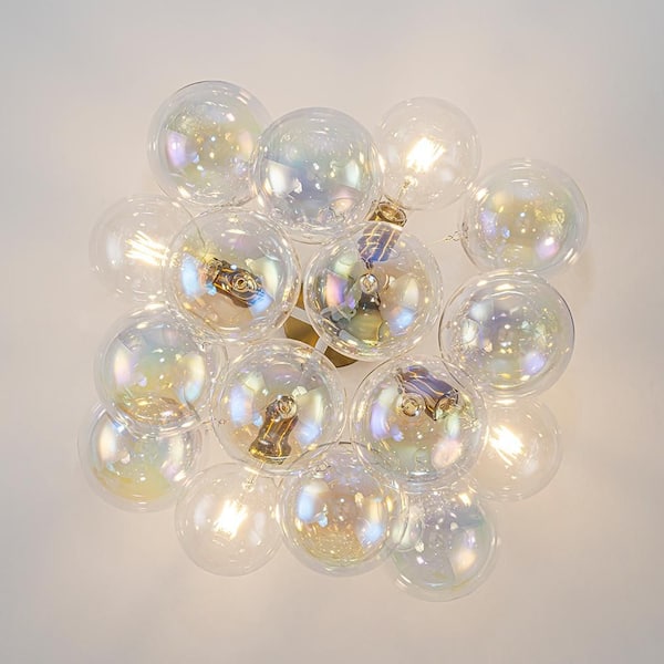 Alma 6-Light 24.8 in.W Brass and White Semi Flush Mount Chandelier with Rainbow Glass and LED Bulb Included for Kitchen