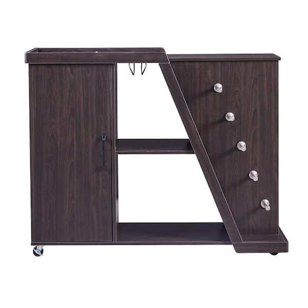 Unbranded Espresso Kitchen Island Cart on Wheels with Adjustable Shelf and 5 Wine Holders