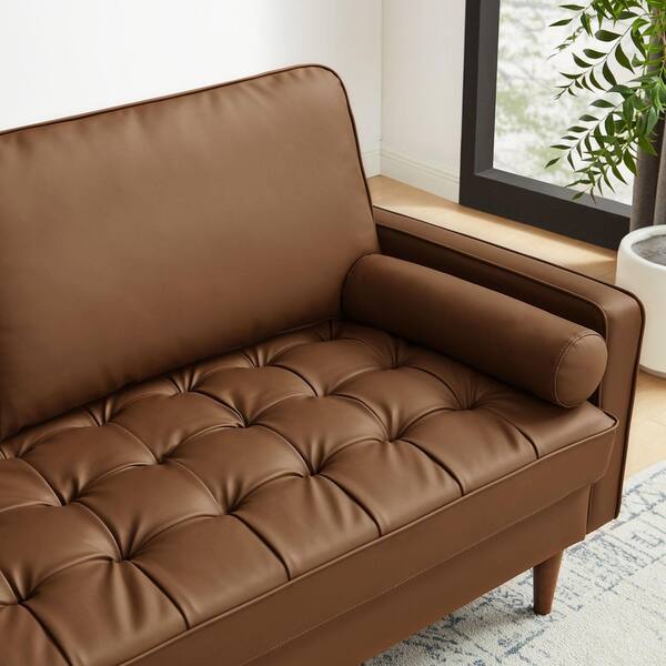 MODWAY Valour 73 Inch Square Arm Rectangle Faux Leather Sofa in