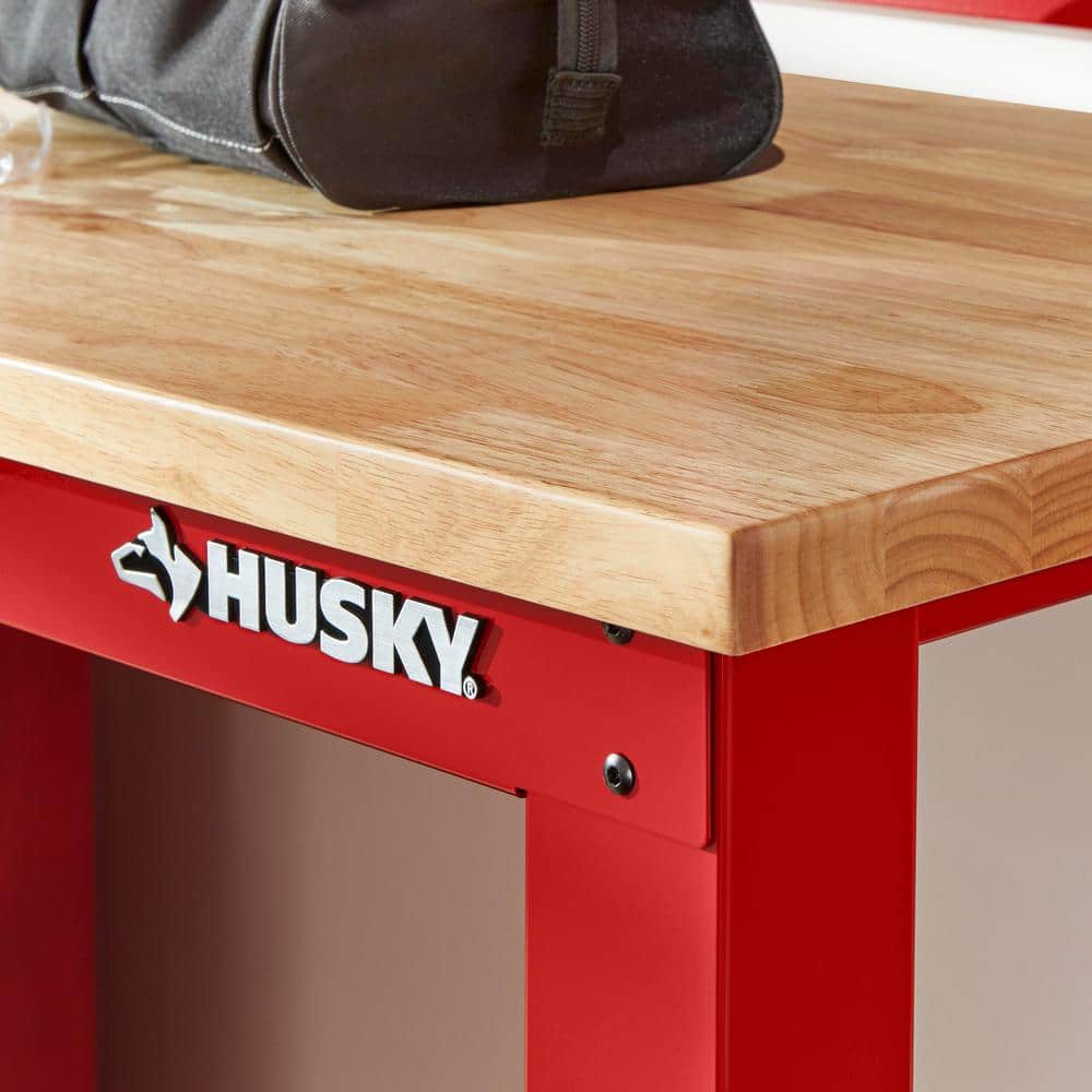 8 ft. Adjustable Height Solid Wood Top Workbench in Red for Ready to Assemble Steel Garage Storage System - 1