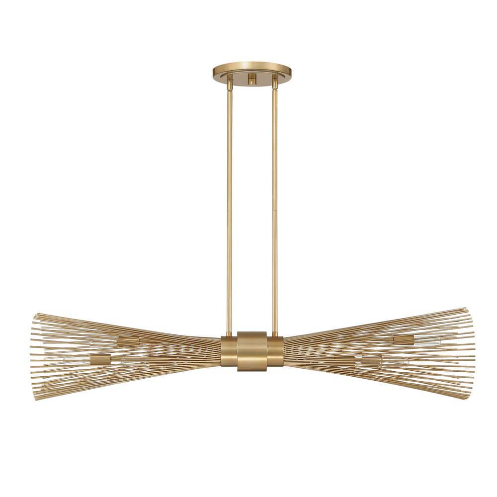 Burnished Brass 6-Light Linear Chandelier with Adjustable Height