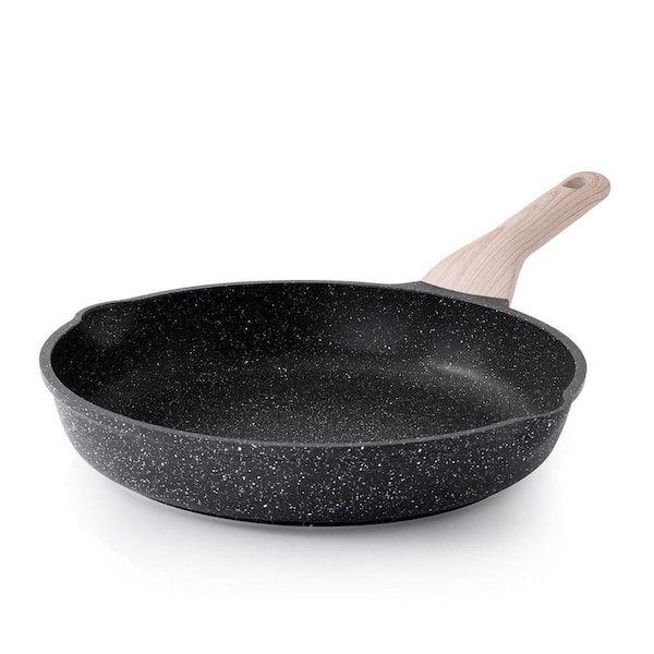 Black Kitchen Tools 12.5 in. Granite Nonstick Saute Pan Healthy Non Toxic PFOA Free Pour Spouts Induction Compatible