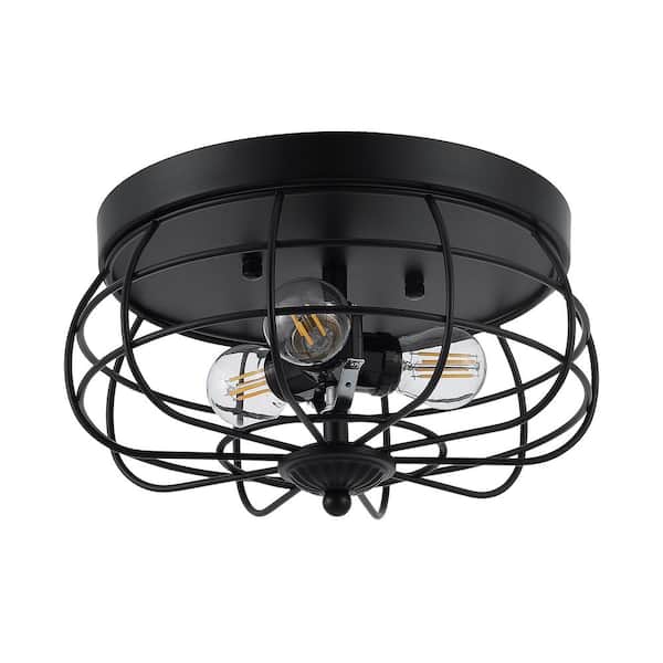 MLiAN 11 in. 3-Light Black Farmhouse Caged Flush Mount