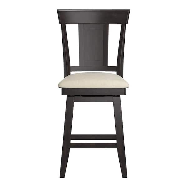 24 in. H Antique Black Panel Back Swivel Chair with Beige Linen Seat