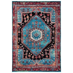 Vintage Hamadan Turquoise/Black Doormat 3 ft. x 5 ft. Border Floral Area Rug