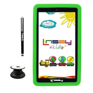 7 in. 2GB RAM 32GB Storage Android 12 Tablet with Green Kids Defender Case, Holder and Pen