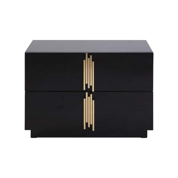 Token Modern Wide Black and Gold 2 Drawers 27.9 in. W Nightstand