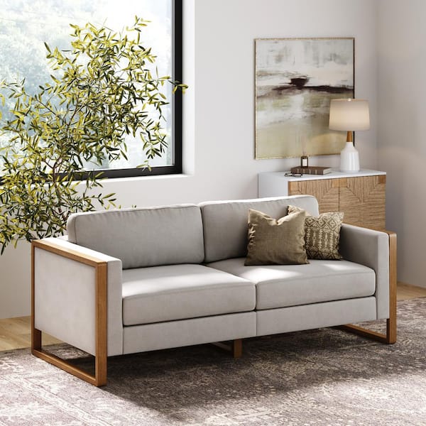 Nathan James Madison 75 in. W Straight Arm Fabric Modern Modular 2 Seat Sectional Sofa in. Sand/Light Brown with Solid Wood Legs