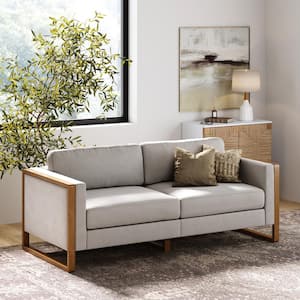 Madison 75 in. W Straight Arm Fabric Modern Modular 2 Seat Sectional Sofa in. Sand/Light Brown with Solid Wood Legs