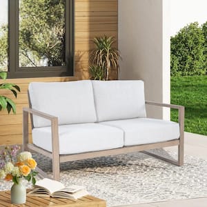 Hamarto Aluminum Outdoor Loveseat with Warm White Cushions (1-Piece)