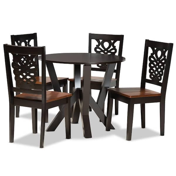 Baxton Studio Valda 5-Piece Dark Brown and Walnut Brown Dining Set