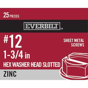 #12 x 1-3/4 in. Slotted Hex Head Zinc Plated Sheet Metal Screw (25-Pack)