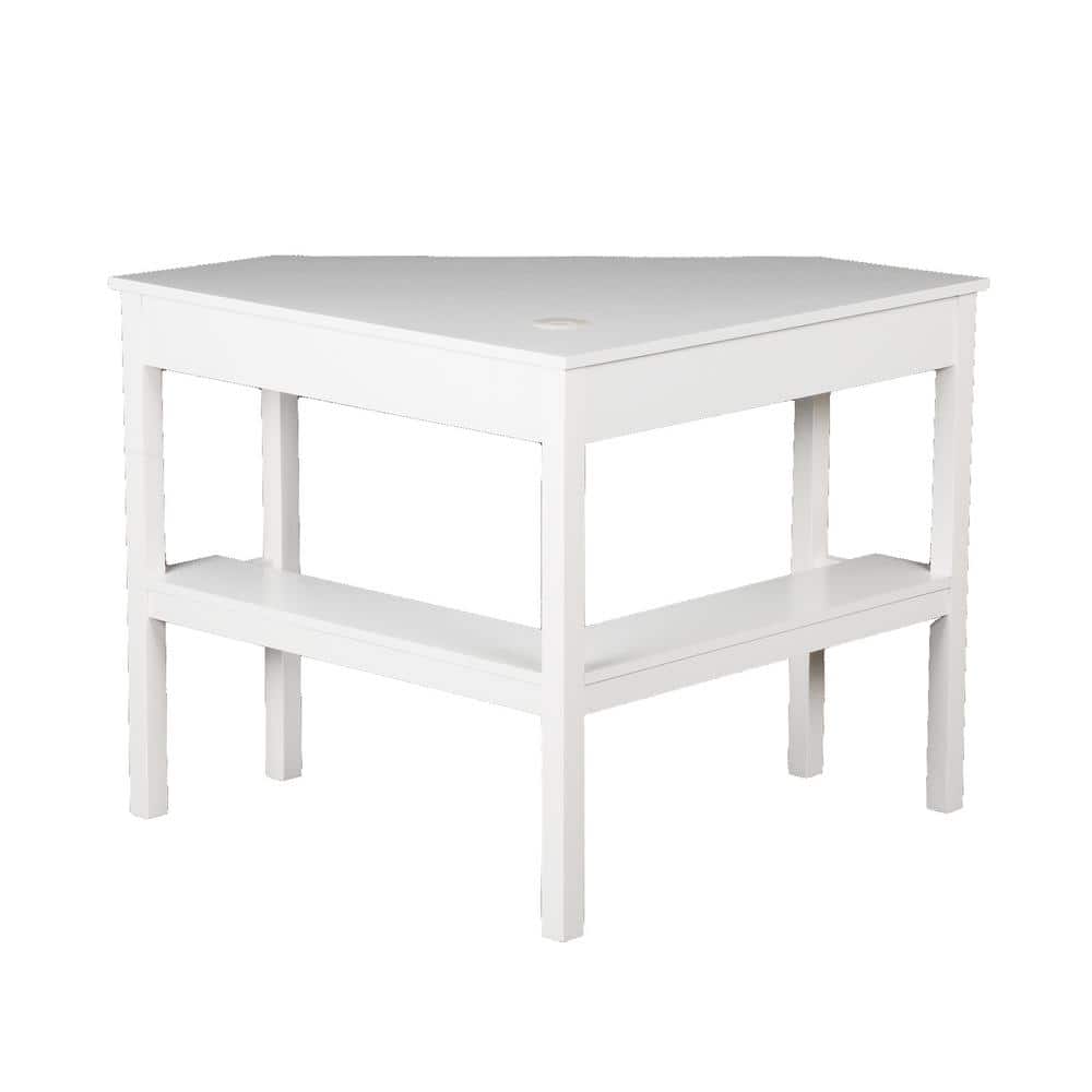 Modern White Wooden Corner Desk with Keyboard Tray and Drawer